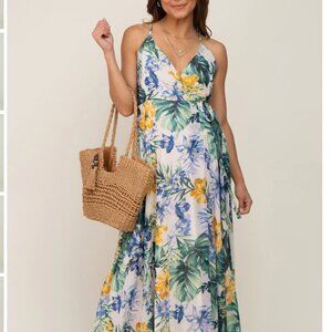 Pinkblush White Floral Maxi Dress with Yellow & Blue Flowers